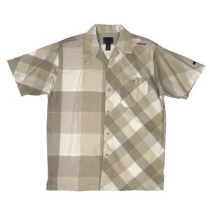 Vintage FUBU The Collection Button Up Shirt Mens L Beige Plaid Y2K Hip Hop